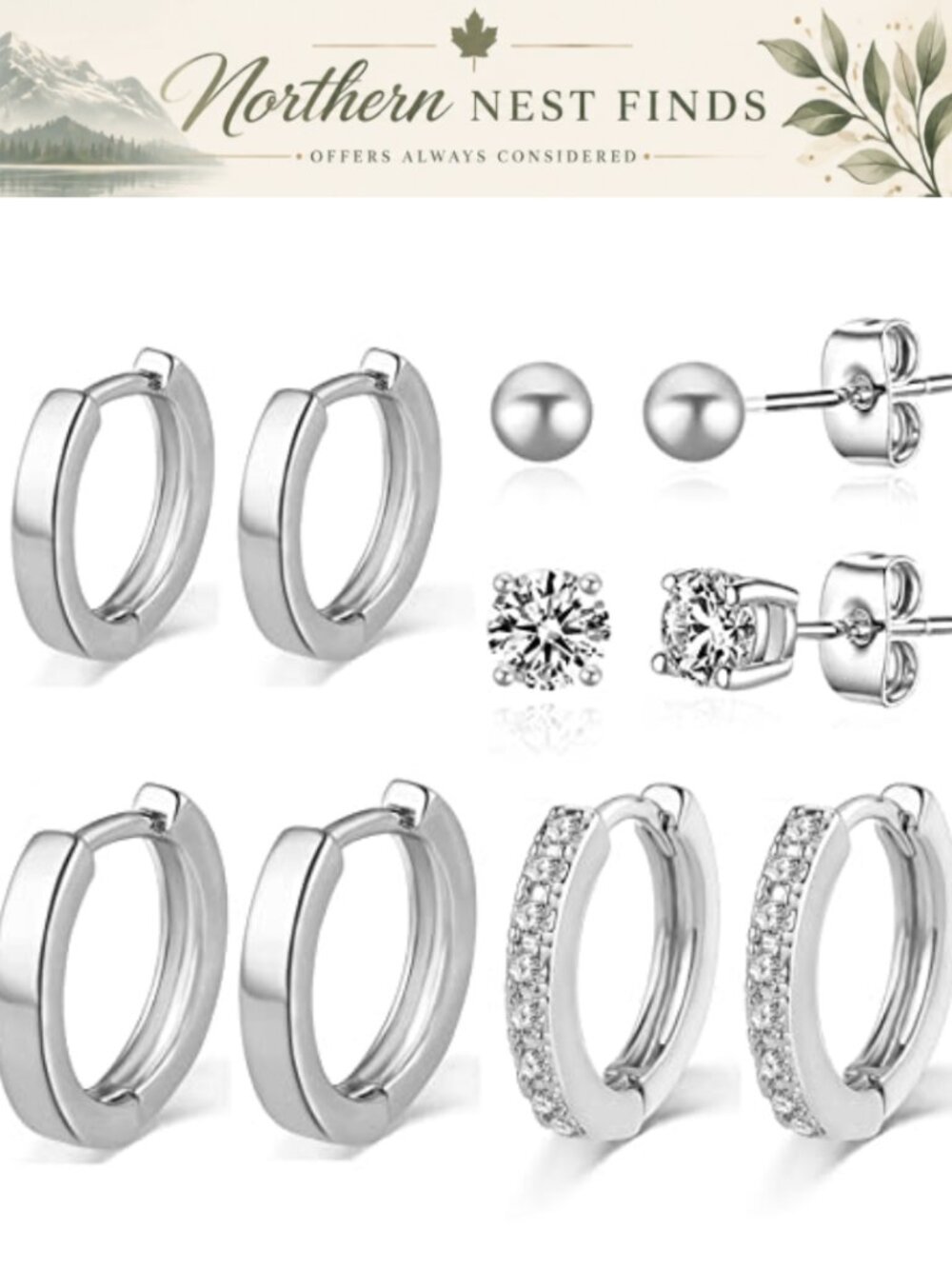 S925 Sterling Silver Huggie Hoop Earrings 14K Gold Plated Cubic Zirconia Set